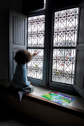 [Hannah decorating windows]