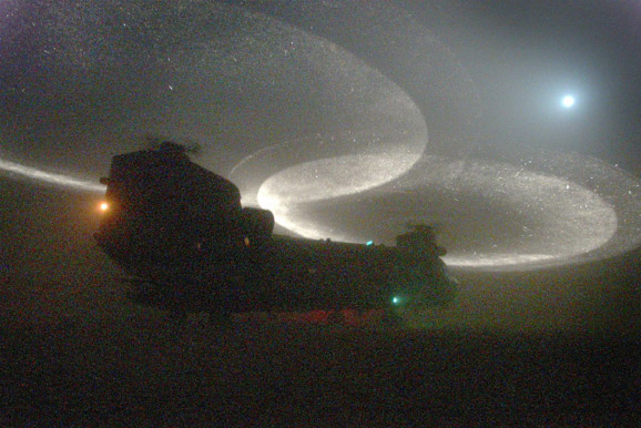 [Helicopter lift-off]