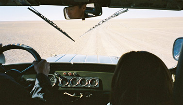 [driving into Gobi desert]