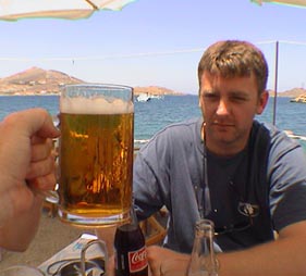 [Dave drinking on Paros]